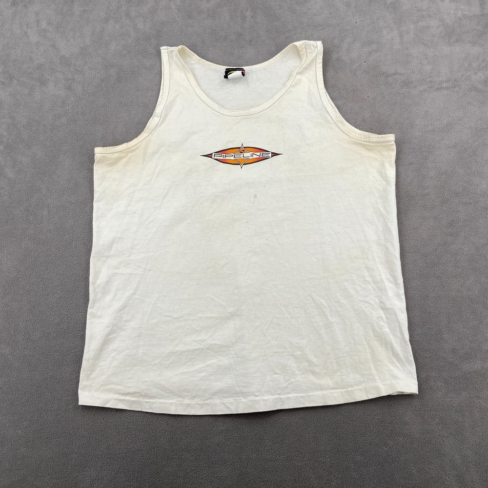 VTG 90s Pipeline Volleyball Tank Top Sz XL White Cotton Graphic Print Round Neck